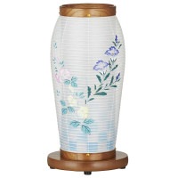 盆提灯 置き提灯 まほろば 2号 ケヤキ調 25W 絹二重絵 書き絵 トルコ桔梗にスイートピー 完成筒 透明 水玉 ●7営業日で発送／家紋・名入の場合+10日間 1/15より順次発送