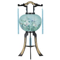 盆提灯 置き提灯 回転行灯 名月 40W 紙張 菊桔梗 プラスチック 完成筒 青 花 ●7営業日で発送／家紋・名入の場合+10日間 1/15より順次発送