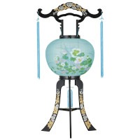 盆提灯 置き提灯 回転行灯 岩泉 40W 紙張 芙蓉菊 プラスチック 完成筒 青 花 ●7営業日で発送／家紋・名入の場合+10日間 1/15より順次発送