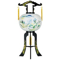 盆提灯 置き提灯 回転行灯 やまかぜ 40W 紙張 菊桔梗 プラスチック 完成筒 青 水玉 ●7営業日で発送／家紋・名入の場合+10日間 1/15より順次発送