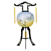 盆提灯 置き提灯 回転行灯 高清水 40W 紙張 菊にリンドウ プラスチック 完成筒 青 水玉 ●7営業日で発送／家紋・名入の場合+10日間 1/15より順次発送