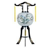 盆提灯 置き提灯 回転行灯 ななさと 40W 紙張 菊桔梗 プラスチック 完成筒 青 水玉 ●7営業日で発送／家紋・名入の場合+10日間 1/15より順次発送