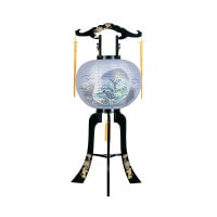 盆提灯 置き提灯 回転行灯 水月 12号 40W 紙張 月に萩 プラスチック 完成筒 青 水玉 ●7営業日で発送／家紋・名入の場合+10日間 1/15より順次発送