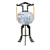 盆提灯 置き提灯 回転行灯 涼風 40W 紙張 風鈴に桔梗 プラスチック 完成筒 青 水玉 ●7営業日で発送／家紋・名入の場合+10日間 1/15より順次発送