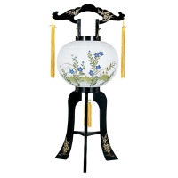 盆提灯 置き提灯 回転行灯 楓 4号 25W 紙張 桔梗 プラスチック 完成筒 青 花 ●7営業日で発送／家紋・名入の場合+10日間 1/15より順次発送