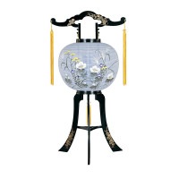 盆提灯 置き提灯 回転行灯 末広 40W 紙張 芙蓉 プラスチック 回転筒 青 水玉 ●7営業日で発送／家紋・名入の場合+10日間 1/15より順次発送