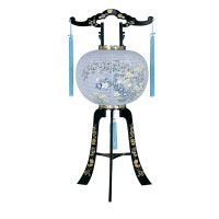 盆提灯 置き提灯 回転行灯 しらかわ 40W 紙張 影付桔梗 プラスチック 回転筒 青 水玉 ●7営業日で発送／家紋・名入の場合+10日間 1/15より順次発送