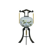 盆提灯 置き提灯 回転行灯 大輪 13号 紙張 書き絵 牡丹 プラスチック 回転筒 青 水玉 10営業日以内に発送 1/15より順次発送