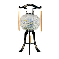 盆提灯 置き提灯 回転行灯 恵比寿 40W 紙張 菊桔梗 プラスチック 回転筒 青 水玉 ●7営業日で発送／家紋・名入の場合+10日間 1/15より順次発送