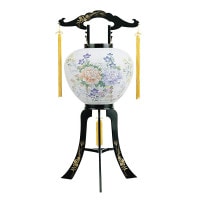 盆提灯 置き提灯 回転行灯 牡丹 40W 紙張 レース 牡丹 プラスチック 回転筒 青 水玉 ●7営業日で発送／家紋・名入の場合+10日間 1/15より順次発送