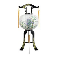 盆提灯 置き提灯 回転行灯 くらま 40W 絹張 菊桔梗に竹 プラスチック 回転筒 青 水玉 ●7営業日で発送／家紋・名入の場合+10日間 1/15より順次発送