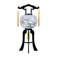 盆提灯 置き提灯 回転行灯 楓 7号 25W 紙張 芙蓉山水 プラスチック 完成筒 青 花 ●7営業日で発送／家紋・名入の場合+10日間 1/15より順次発送