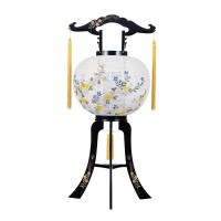 盆提灯 置き提灯 回転行灯 稲葉 40W 紙張 レース 菊桔梗 プラスチック 回転筒 青 水玉 ●7営業日で発送／家紋・名入の場合+10日間 1/15より順次発送