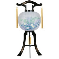 盆提灯 置き提灯 回転行灯 高島 40W 紙張 菊に萩 プラスチック 回転筒 青 水玉 ●7営業日で発送／家紋・名入の場合+10日間 1/15より順次発送