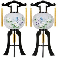 盆提灯 置き提灯 回転行灯 楓 9号 対柄 25W 紙張 芙蓉 プラスチック 完成筒 青 花 ●7営業日で発送／家紋・名入の場合+10日間 1/15より順次発送