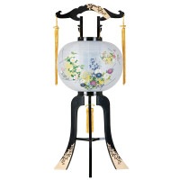 盆提灯 置き提灯 回転行灯 華みやび 40W 紙張 銀銀杏に菊 プラスチック 回転筒 青 水玉 ●7営業日で発送／家紋・名入の場合+10日間 1/15より順次発送