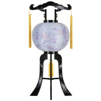 盆提灯 置き提灯 回転行灯 紫音 40W 紙張二重 糸菊に梅鉢小紋 プラスチック 完成筒 紫 斜線 10営業日以内に発送 1/15より順次発送