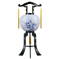 盆提灯 置き提灯 回転行灯 紫織 40W 紙張二重 桔梗に梅鉢小紋 プラスチック 完成筒 紫 斜線 ●7営業日で発送／家紋・名入の場合+10日間 1/15より順次発送