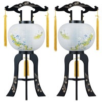 盆提灯 置き提灯 回転行灯 楓 10号 対柄 25W 紙張 菊桔梗 プラスチック 完成筒 青 花 ●7営業日で発送／家紋・名入の場合+10日間 1/15より順次発送