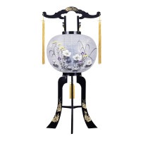 盆提灯 置き提灯 回転行灯 八千代 40W 紙張 芙蓉 プラスチック 回転筒 青 水玉 ●7営業日で発送／家紋・名入の場合+10日間 1/15より順次発送