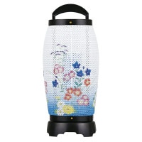 盆提灯 置き提灯 回転行灯 せいらん 1号 25W 紙張 レース 桔梗に撫子 プラスチック 完成筒 青 水玉 ●7営業日で発送／家紋・名入の場合+10日間 1/15より順次発送