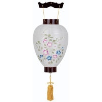 盆提灯 吊り提灯 コードレス 御所提灯 木製御所 銘木 ワイン LED 絹張 書き絵 鉄仙 天然木 ●7営業日で発送／家紋・名入の場合+10日間 1/15より順次発送