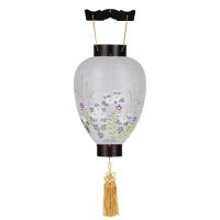 盆提灯 吊り提灯 御所提灯 銘木御所 黒壇 LED 絹張 書き絵 菊桔梗 黒壇突版材 ●7営業日で発送／家紋・名入の場合+10日間 1/15より順次発送