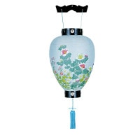 盆提灯 吊り提灯 御所提灯 花印 黒 紙張 芙蓉 天然木 ●7営業日で発送／家紋・名入の場合+10日間 1/15より順次発送