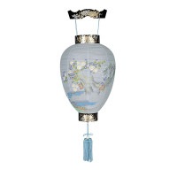 盆提灯 吊り提灯 御所提灯 天上 蒔絵 紙張 岩に菊 天然木 ●7営業日で発送／家紋・名入の場合+10日間 1/15より順次発送
