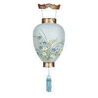 盆提灯 吊り提灯 御所提灯 天上 菊縮緬 紙張 廻し絵 菊桔梗 天然木 ●7営業日で発送／家紋・名入の場合+10日間 1/15より順次発送