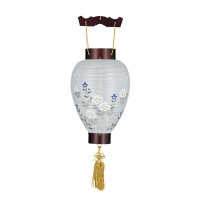 盆提灯 吊り提灯 御所提灯 八寸御所 桜 絹張 書き絵 芙蓉桔梗 桜突板材 ●7営業日で発送／家紋・名入の場合+10日間 1/15より順次発送