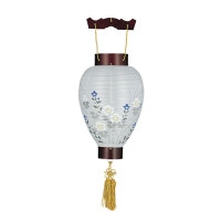 盆提灯 吊り提灯 コードレス 御所提灯 八寸御所 桜 LED 絹張 書き絵 芙蓉桔梗 桜突板材 10営業日以内に発送 1/15より順次発送