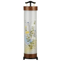盆提灯 置き提灯 新型行灯 立花 8号 ケヤキ調 40W 絹二重絵 書き絵 大輪菊 完成筒 透明 水玉 10営業日以内に発送 1/15より順次発送