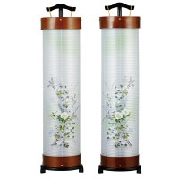 盆提灯 置き提灯 新型行灯 立花 8号 ケヤキ調 対柄 40W 絹二重 書き絵 芙蓉萩 完成筒 透明 水玉 ●7営業日で発送／家紋・名入の場合+10日間 1/15より順次発送