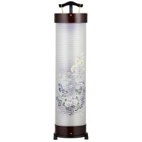 盆提灯 置き提灯 新型行灯 立花 8号 桜調 40W 絹二重絵 書き絵 白百合に芙蓉 完成筒 透明 水玉 ●7営業日で発送／家紋・名入の場合+10日間 1/15より順次発送