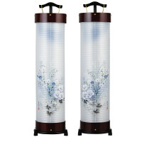 盆提灯 置き提灯 新型行灯 立花 8号 桜調 対柄 40W 絹二重 書き絵 芙蓉桔梗 完成筒 透明 水玉 ●7営業日で発送／家紋・名入の場合+10日間 1/15より順次発送