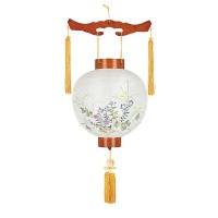 盆提灯 吊り提灯 銘木御殿丸 ケヤキ 別一丸 25W 絹張 書き絵 七草 ケヤキ突板材 ●7営業日で発送／家紋・名入の場合+10日間 1/15より順次発送