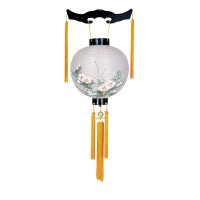 盆提灯 吊り提灯 銘木御殿丸 黒壇 特三丸 25W 絹張 書き絵 芙蓉 黒壇突板材 ●7営業日で発送／家紋・名入の場合+10日間 1/15より順次発送