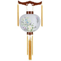 盆提灯 吊り提灯 銘木御殿丸 ケヤキ 特五丸 25W 紙張 書き絵 さざんか ケヤキ突板材 ●7営業日で発送／家紋・名入の場合+10日間 1/15より順次発送