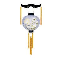 盆提灯 吊り提灯 特撰御殿丸 特撰 黒 特三丸 25W 紙張 書き絵 月に芙蓉 天然木 ●7営業日で発送／家紋・名入の場合+10日間 1/15より順次発送