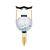 盆提灯 吊り提灯 御殿丸 黒 特三丸 紙張 牡丹にユリ プラスチック ●7営業日で発送／家紋・名入の場合+10日間 1/15より順次発送