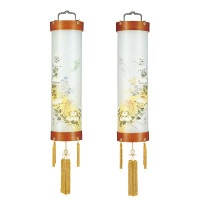 盆提灯 吊り提灯 銘木住吉 ケヤキ七草屏風絵 対柄 9番 40W 絹二重絵 書き絵 乱菊に七草 ケヤキ突板合板材 対箱入 ●7営業日で発送／家紋・名入の場合+10日間 1/15より順次発送