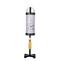 盆提灯 吊り提灯 御殿住吉 鳳来 黒壇 6番 スタンド付 25W 染絹二重絵 書き絵 芙蓉桔梗 黒壇突板合板材 ●7営業日で発送／家紋・名入の場合+10日間 1/15より順次発送