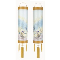 盆提灯 吊り提灯 特撰住吉対柄 特撰 ケヤキ 対柄 9番 40W 絹二重絵 書き絵 桔梗ススキ 紙製 対箱入 ●7営業日で発送／家紋・名入の場合+10日間 1/15より順次発送