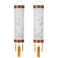 盆提灯 吊り提灯 特撰住吉対柄 特撰 ケヤキ 対柄 8番 40W 紙張二重 書き絵 芙蓉 紙製 対箱入 ●7営業日で発送／家紋・名入の場合+10日間 1/15より順次発送