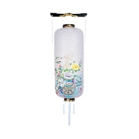 盆提灯 吊り提灯 博多長 花車 松 40W 紙張 書き絵 花車に牡丹 紙製 ●7営業日で発送／家紋・名入の場合+10日間 1/15より順次発送