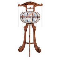 盆提灯 置き提灯 霊前灯 清風 4号 木目 対入 40W プラスチック 完成筒 青 水玉 ●7営業日で発送／家紋・名入の場合+10日間 1/15より順次発送