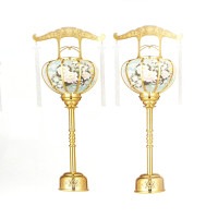 盆提灯 霊前灯 張 4号 ゴールド 対入 15W プラスチック 完成筒 青 水玉 6604 ●7営業日で発送／家紋・名入の場合+10日間 1/15より順次発送