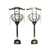 盆提灯 霊前灯 張 4号 対入 15W プラスチック 完成筒 青 水玉 6614 ●7営業日で発送／家紋・名入の場合+10日間 1/15より順次発送