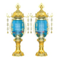 盆提灯 霊前灯 水明灯 2号 ブルー 対入 10W プラスチック ヨーラク付 ●7営業日で発送／家紋・名入の場合+10日間 1/15より順次発送